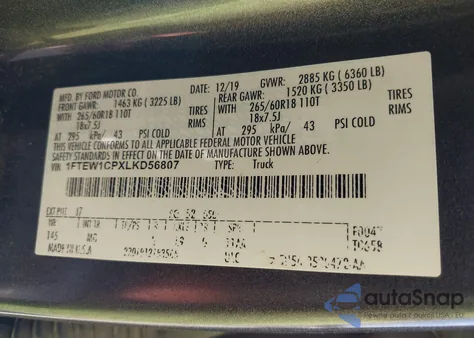 2020 Ford F-150 Xlt z USA, uszkodzony, nr VIN 1FTEW1CPXLKD56807